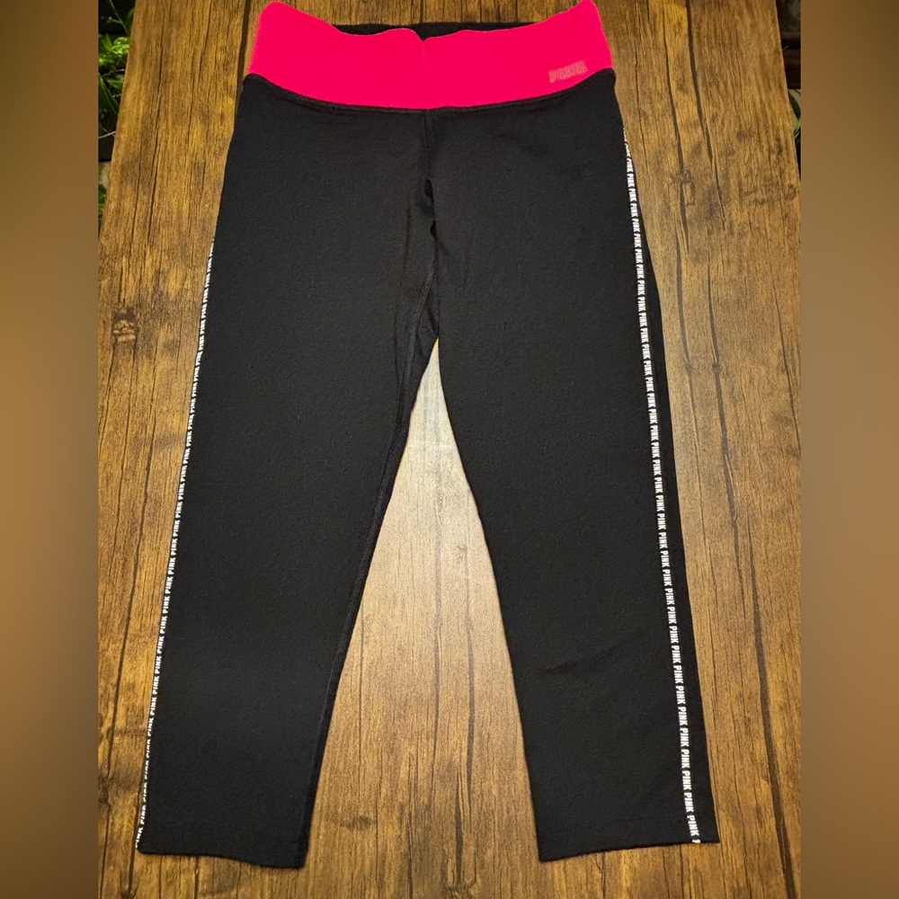 Victoria's Secret Black Leggings with Patterned Side Stripes